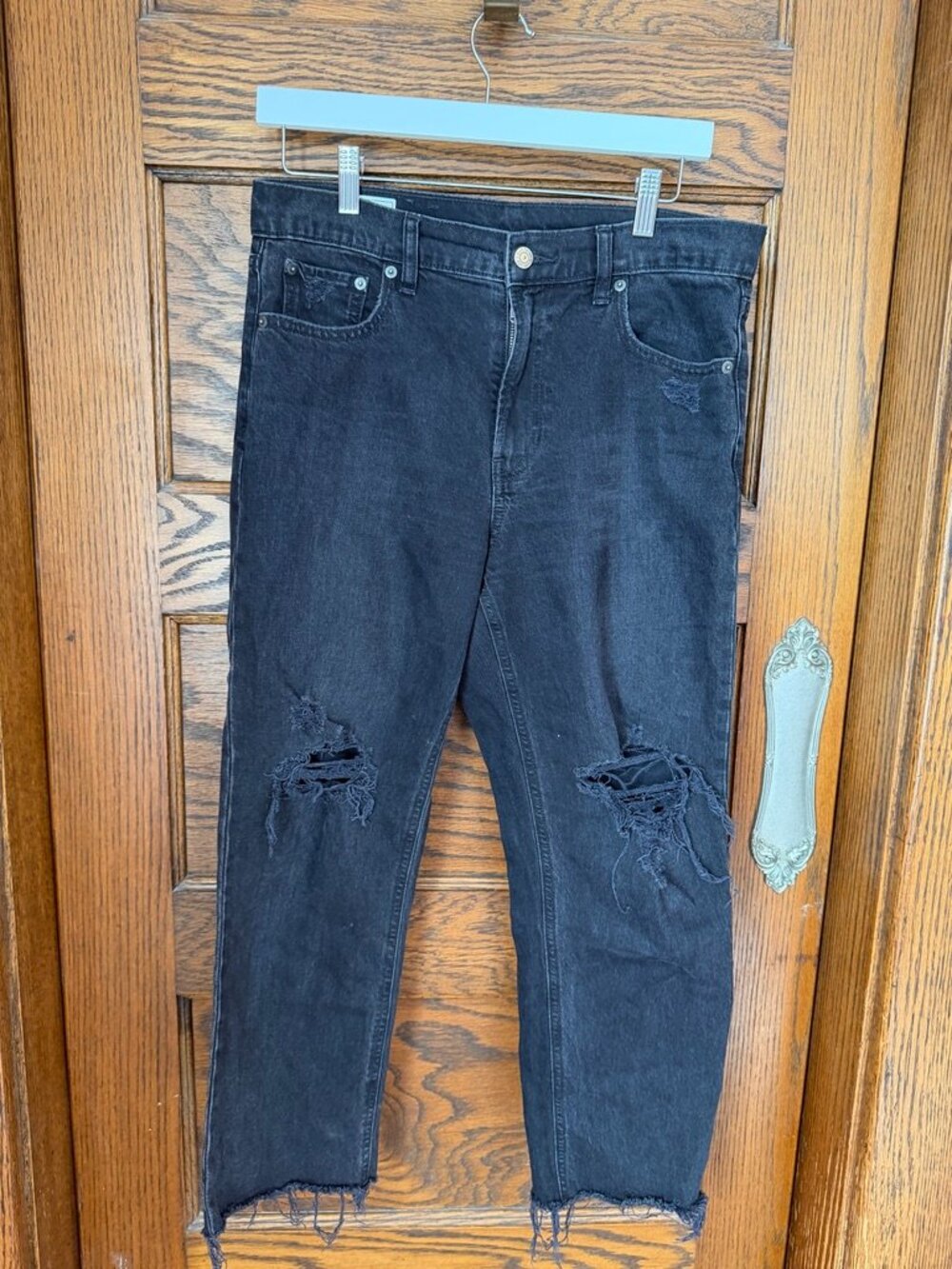 GAP Curvy Straight High Rise Distressed  Black Jeans Petite
